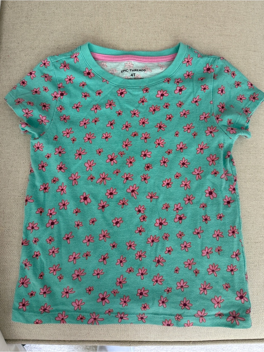Epic Threads Turquoise Tee with Pink Floral Print
